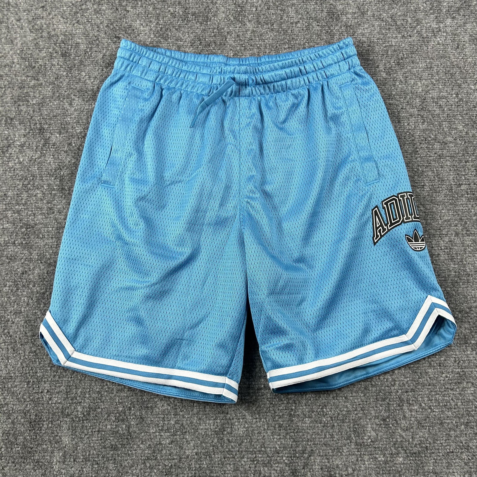 Adidas Originals Shorts Boys Large Blue Mesh Basketball 7 Inseam Trefoil Logo