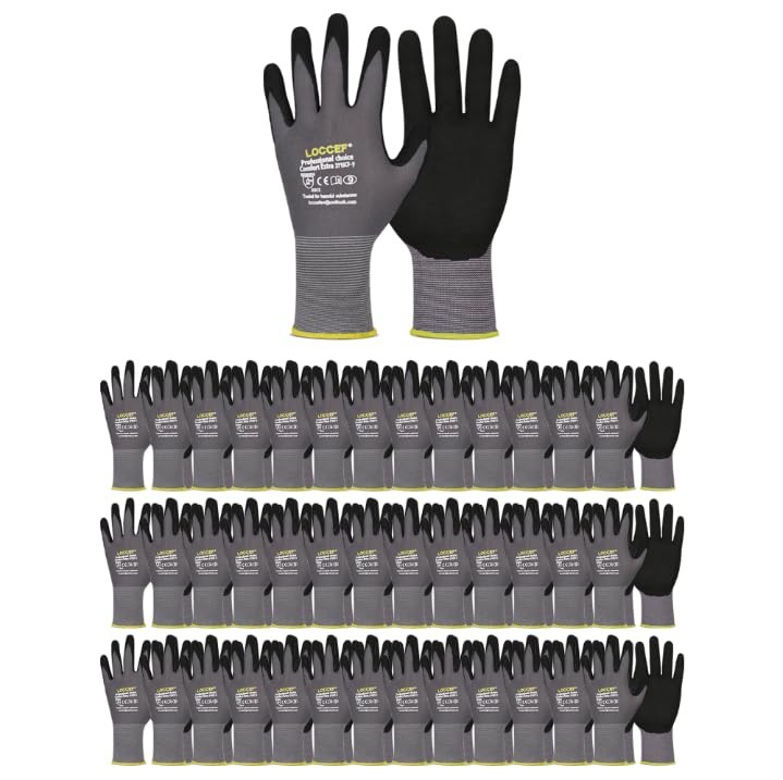 Work Gloves MicroFoam Nitrile Coated 6 Pairs Seamless Knit Nylon Grey LOCCEF