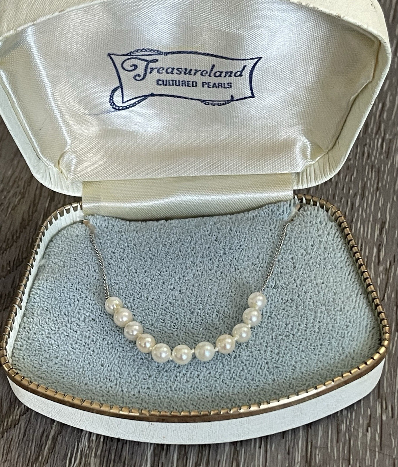 Vtg Treasureland 14Kt White Gold 3mm Add A Pearl Necklace 15” With Box “Debbie”