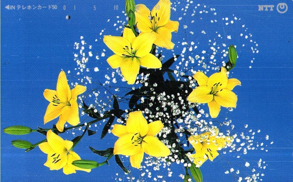 119 Phonecard Used Japan Yellow Flowers