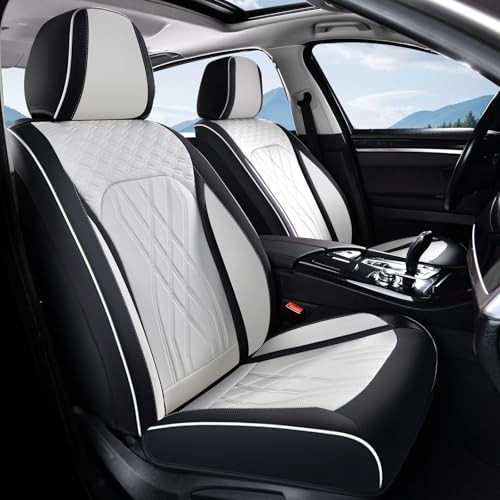  Leather Cars Seat Covers Front Pair Seat Covers for Car FrontPair Black&White