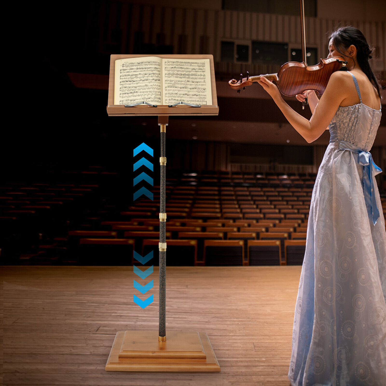 Portable Musician's Bamboo Music Stand for Sheet Music Height-Adjustable Shelf