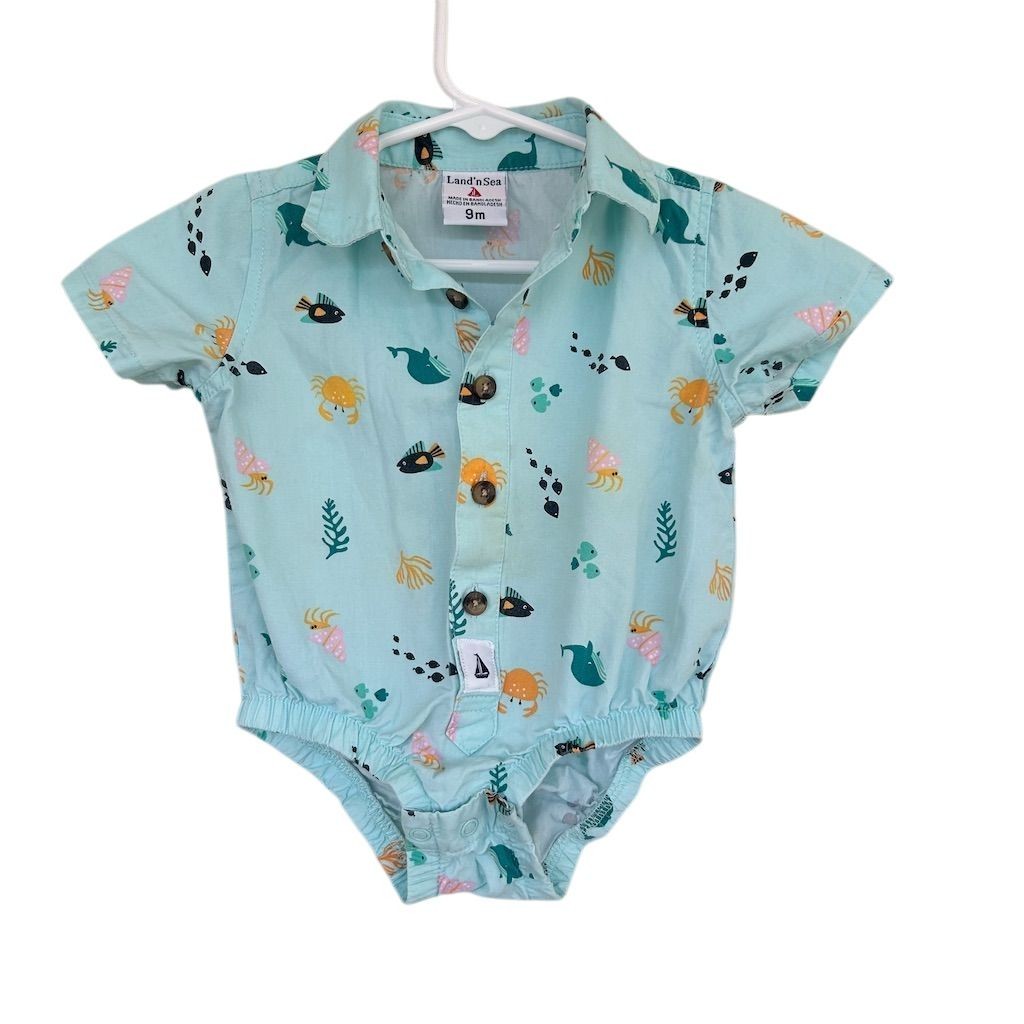 Land n' Sea Baby Boys Blue Sea Life Button-Up Romper 9M