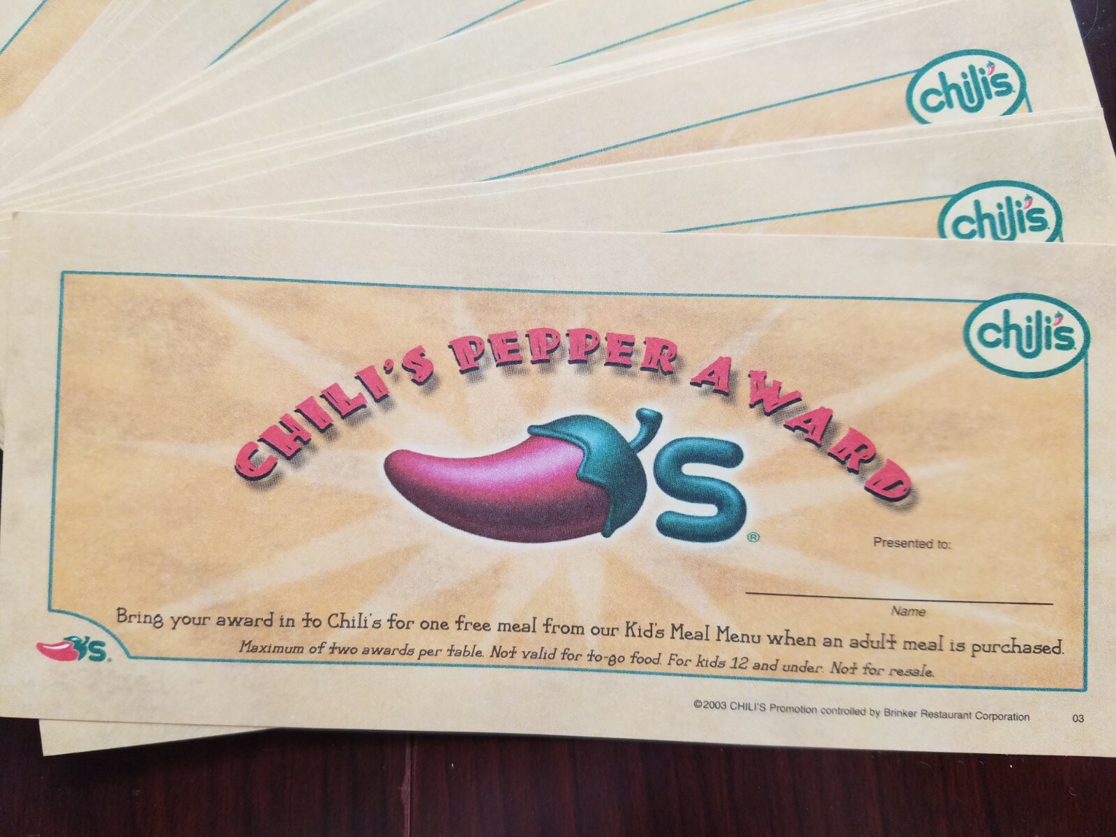 Chilis Gift Certificate (Kids Eat Free!)