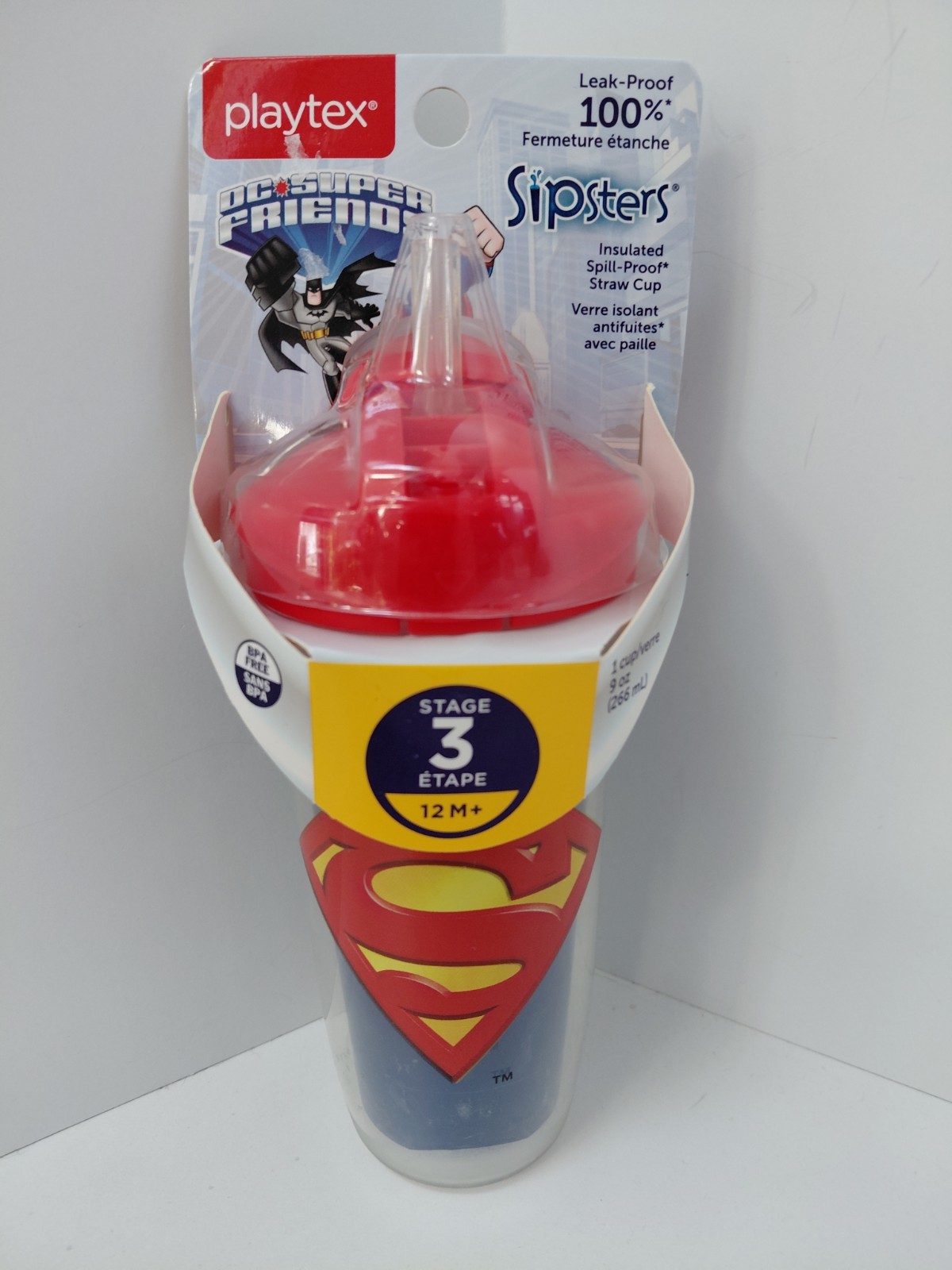 Playtex Sipsters Superman Straw Cup Stage 3 NWT 12 m+