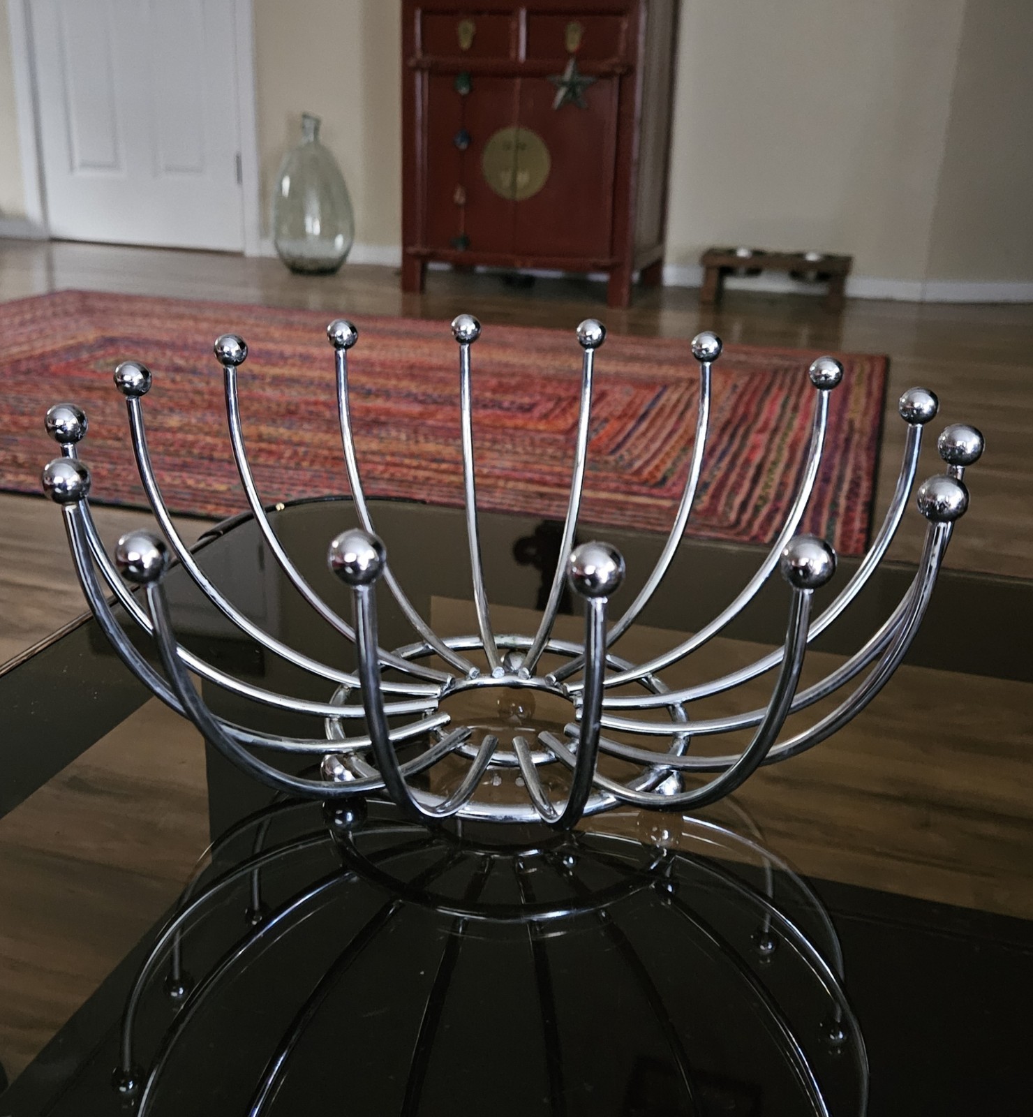 Vintage MCM Atomic Brutalist Style Fruit Bowl Chromed Metal Wire 11 X 5" 