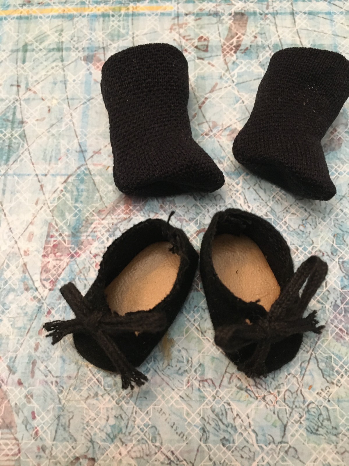 Vintage Original Black tie & socks Shoes 8" Madame Alexander doll #1