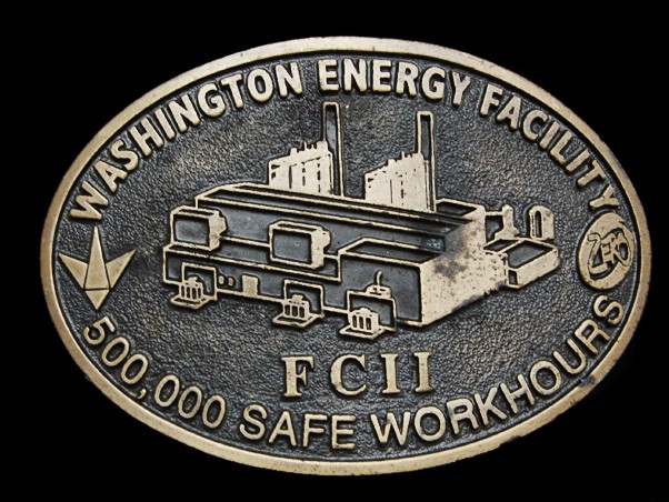 NB27127 VINTAGE 1970s **WASHINGTON ENERGY FACILITY SAFE HOURS** BELT BUCKLE