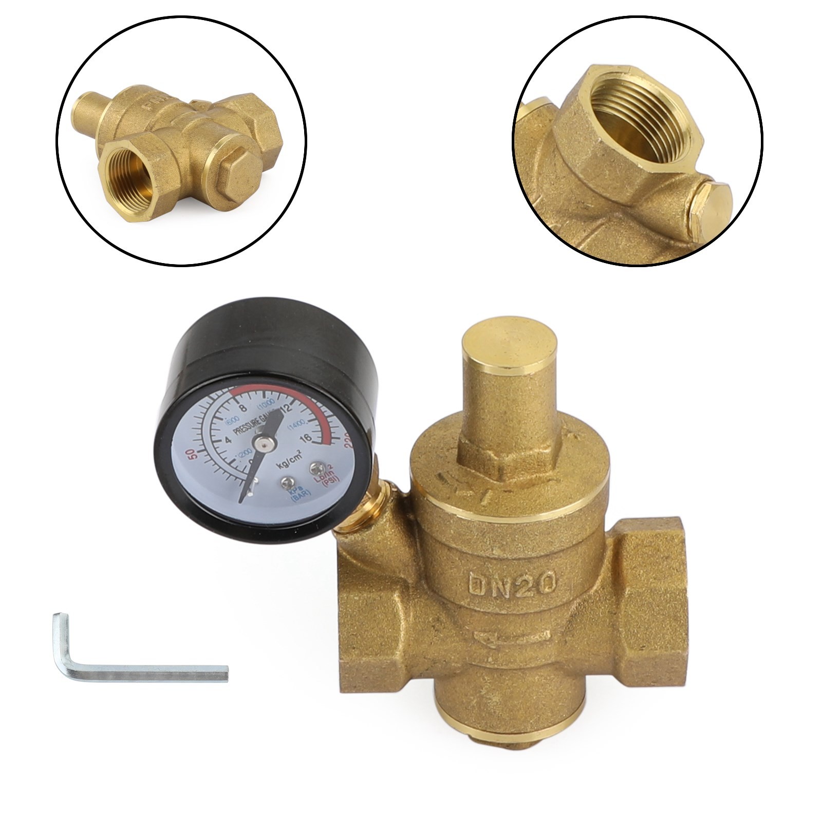 DN20 3/4" Brass Water Pressure Reducing Regulator Valve With Gauge S Adjustable.