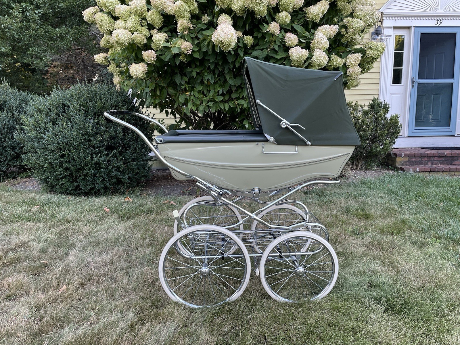 Vintage British Silver Cross Pram And Stroller; Green With Silver, Pre-owned