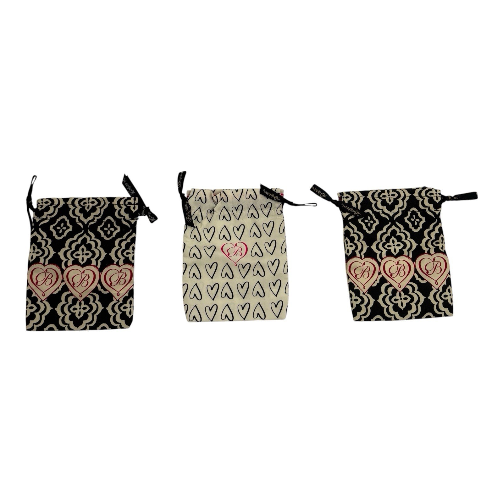 Brighton Jewelry Drawstring Bags Lot of 3 Black Cream Storage Pouches EMPTY