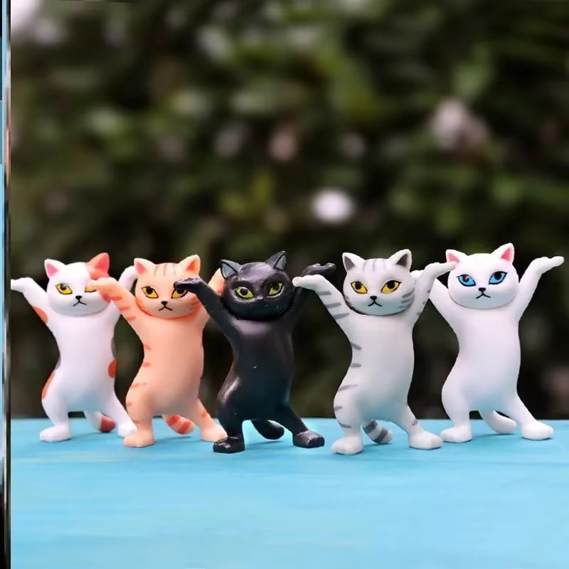 5 Pcs Dancing Cat Figure Decoration Animation Cat Model Fashion Toy Enchanting C