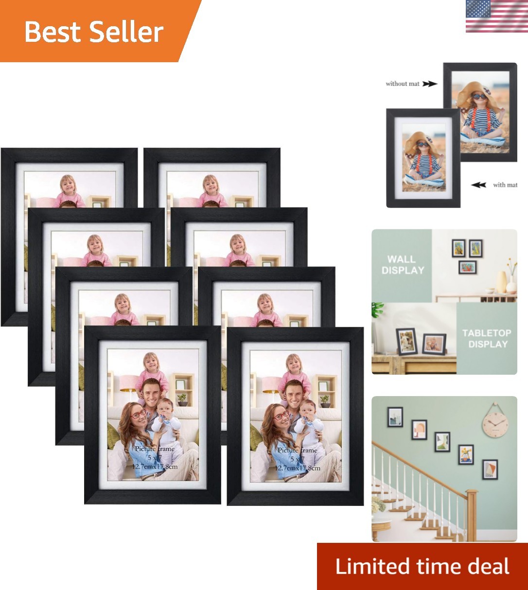 5x7 Picture Frame Set of 8, 6x8 Matted to Display 5 by 7 Photo with Mat or 6 ...