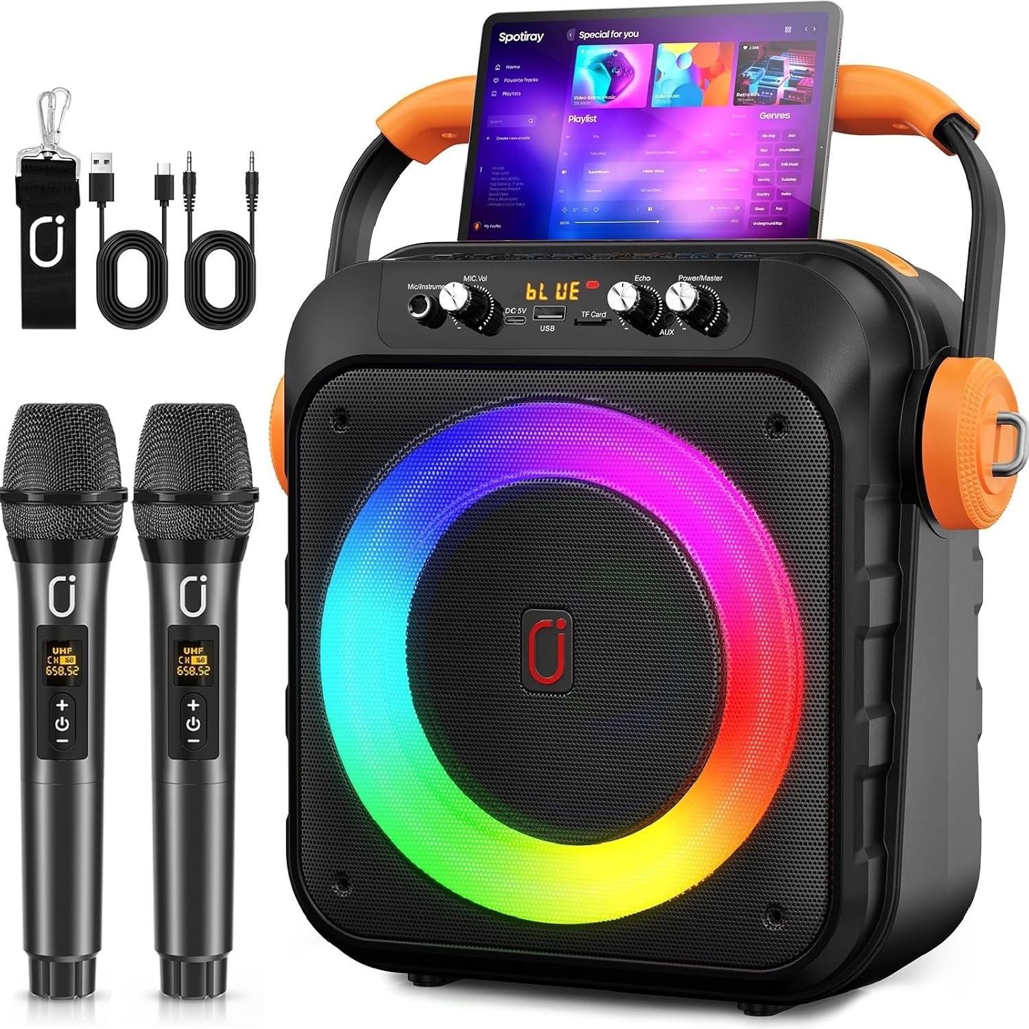 Karaoke Machine with 2 Microphones Bluetooth Speaker with 6.8" Subwoofers