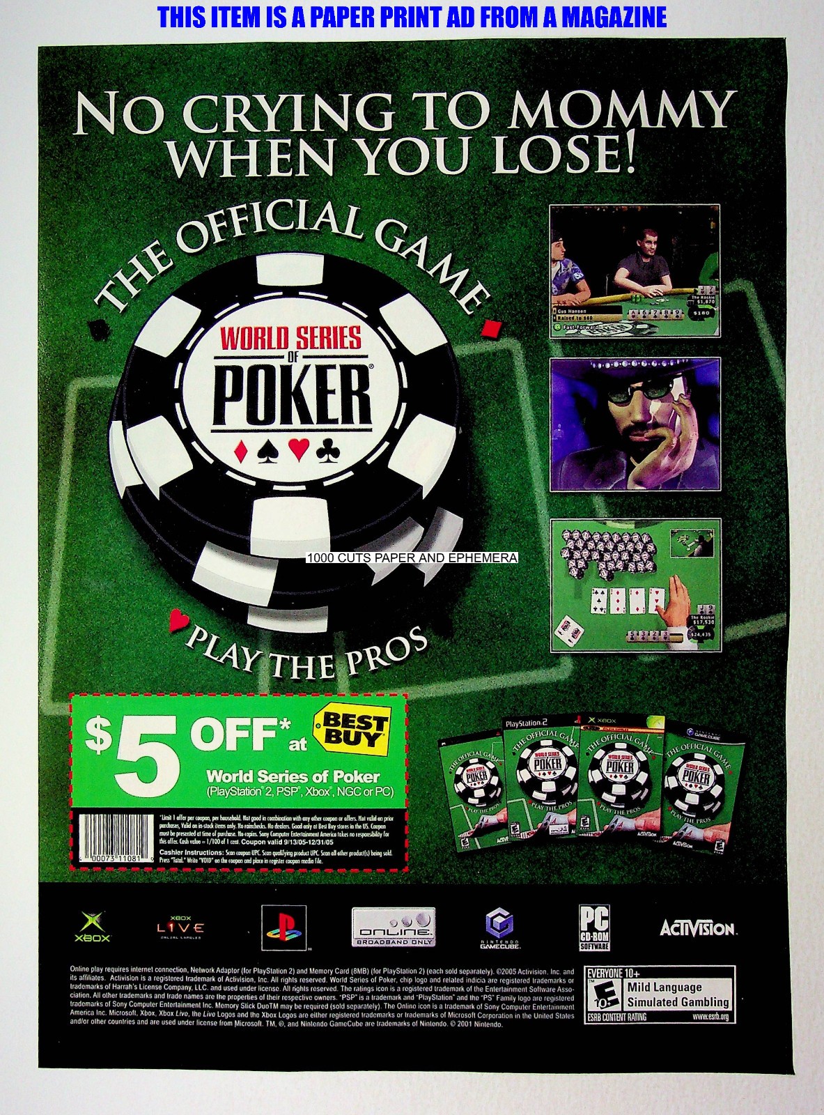 The World Series of Poker Activision 2005 Trade Print Magazine Ad Poster ADVERT