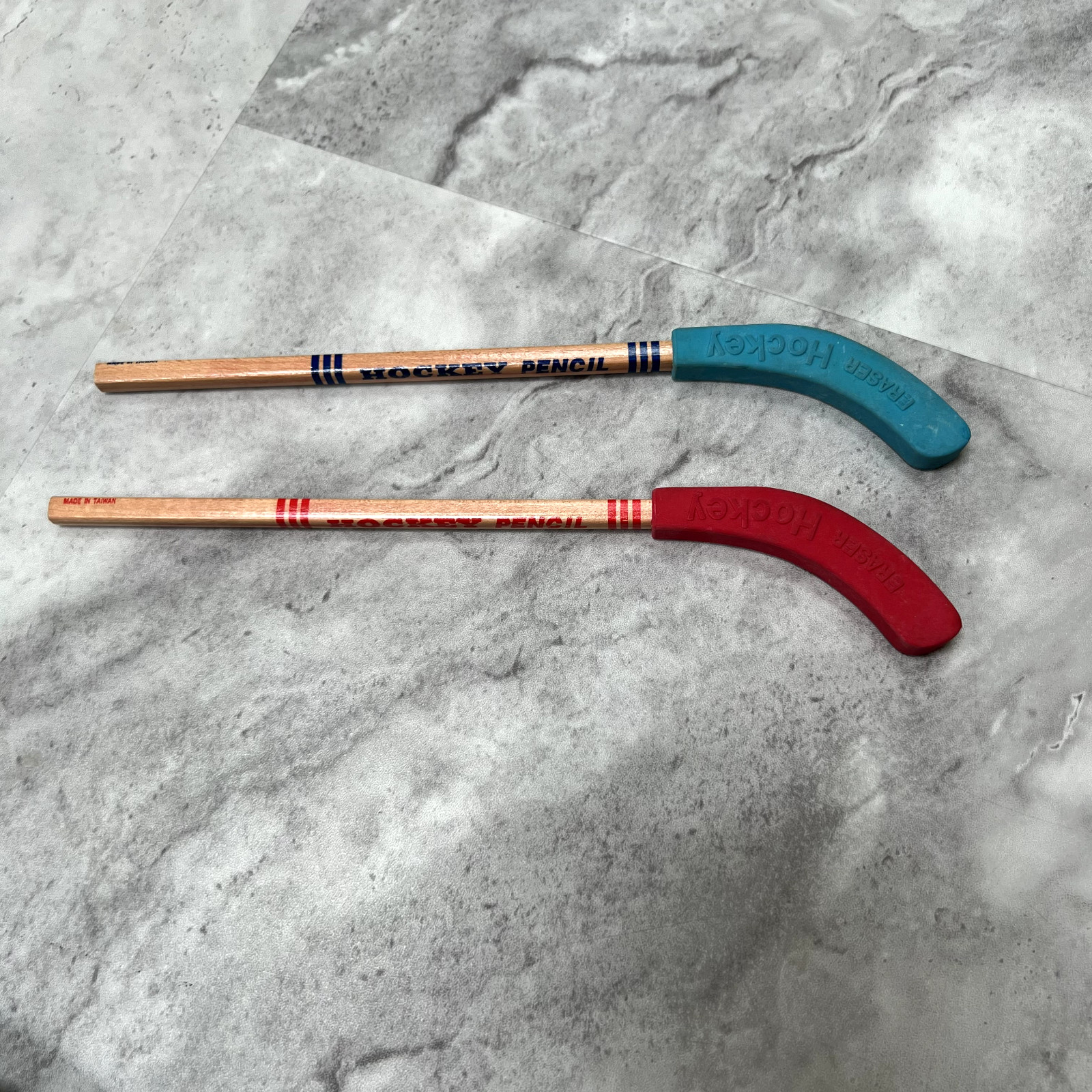 Vintage Hockey Pencil Set Table Game Set of 2 Pencils Unsharpened with Erasers