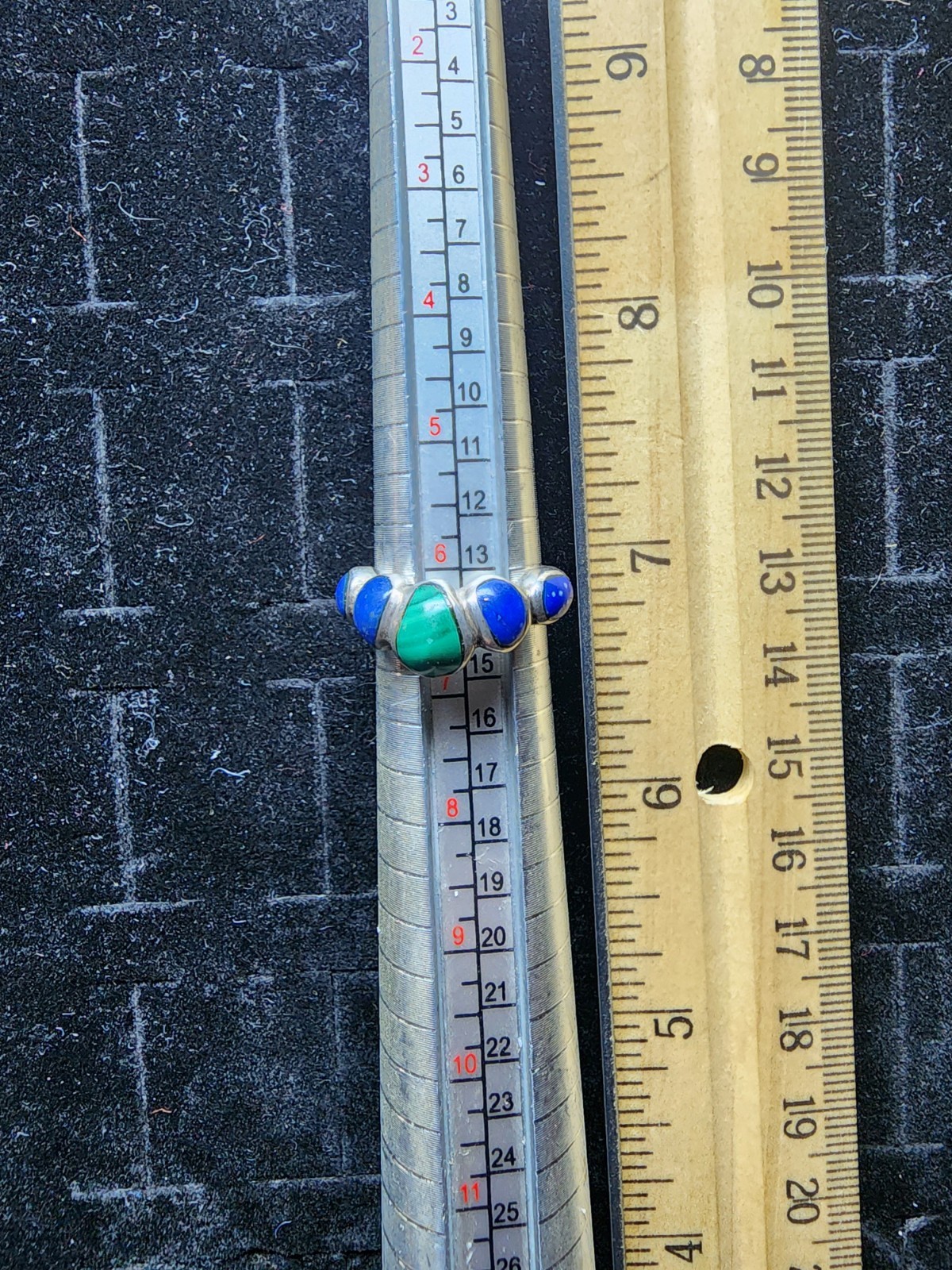 Vintage Sterling Silver Ring Malachite/Lapis Lazuli Size 6.5 Marked/Tested+