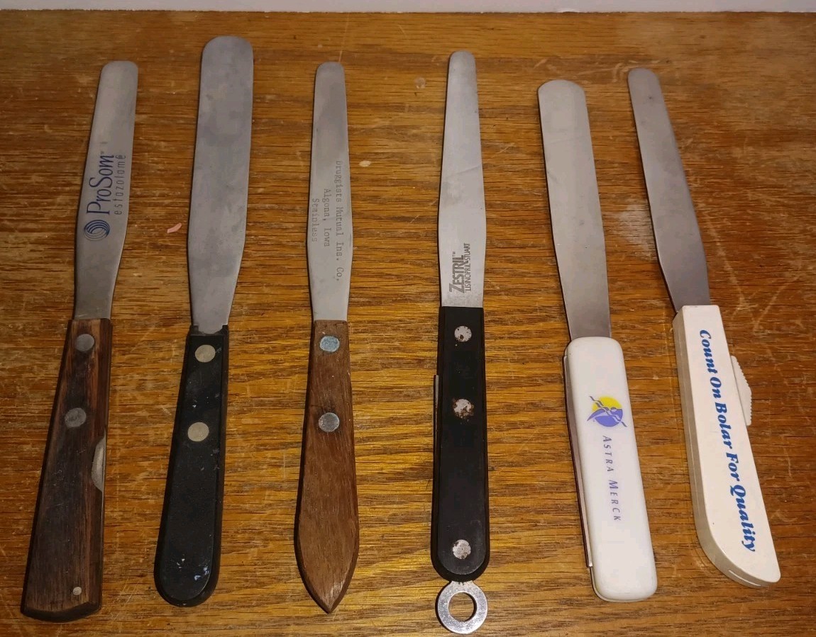 Vintage Set of 6 Pharmacy Pill Counting Spatulas Bolar Astra Merck Pro Son Zestr