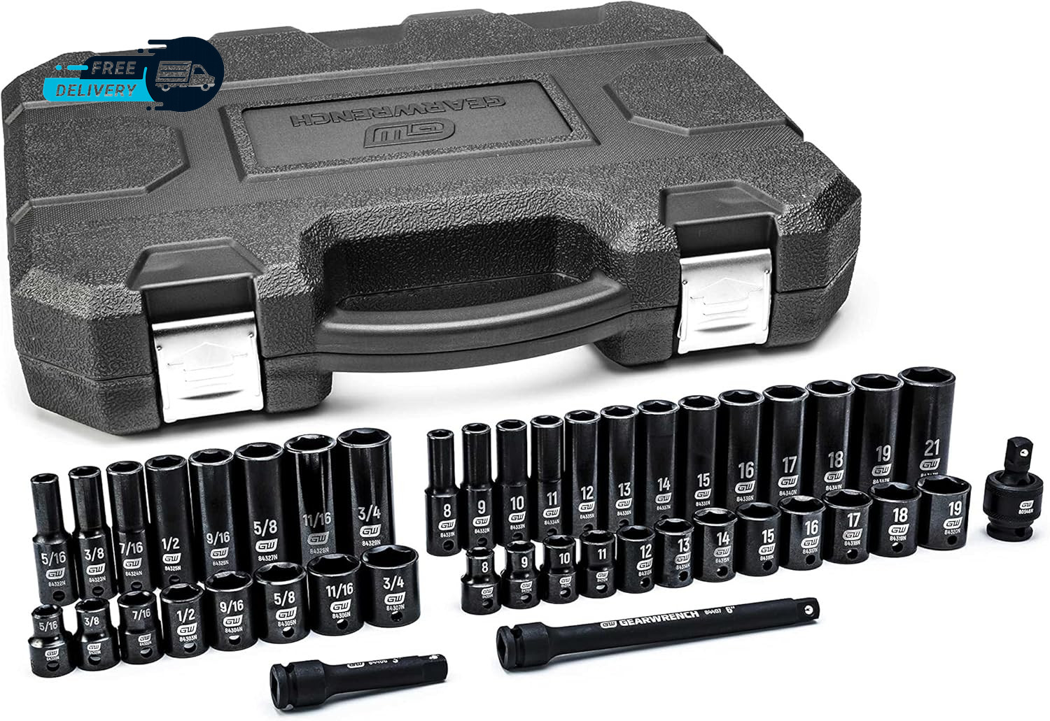  Drive 6 Point Standard & Deep Impact Sae Metric Socket Set 