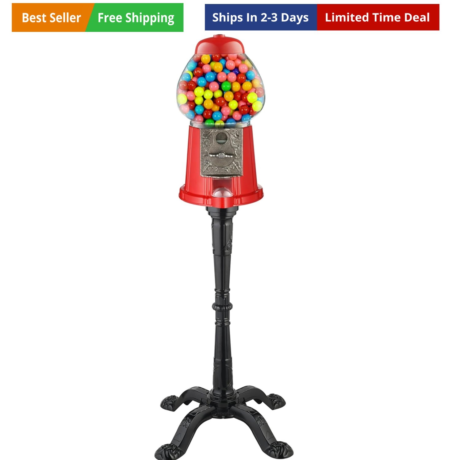 15” Gumball Machine with Stand and Coin Bank - Bubble Gum Machine Candy Dispe...