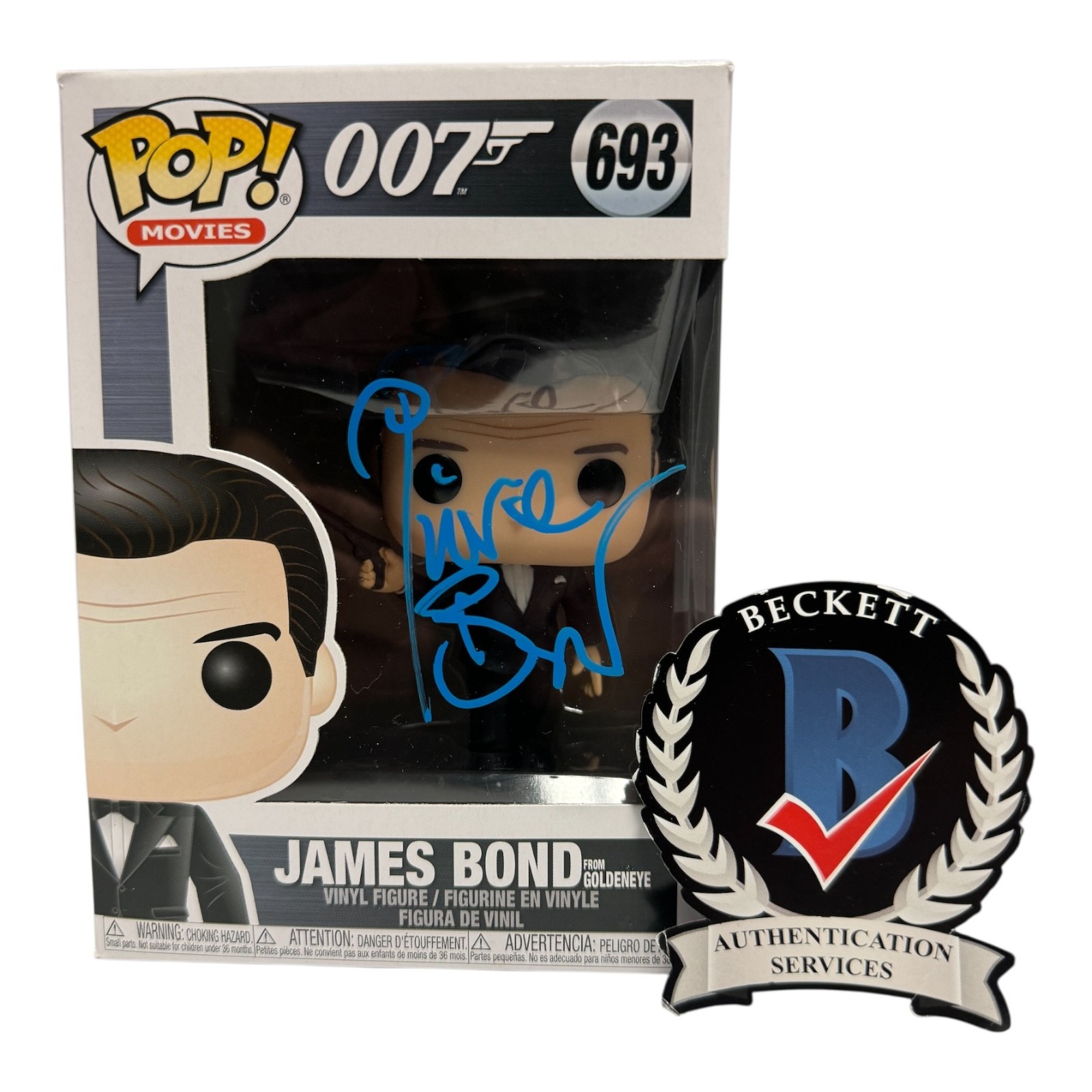 Pierce Brosnan Signed Autograph James Bond Funko Pop 693 Beckett BAS 007