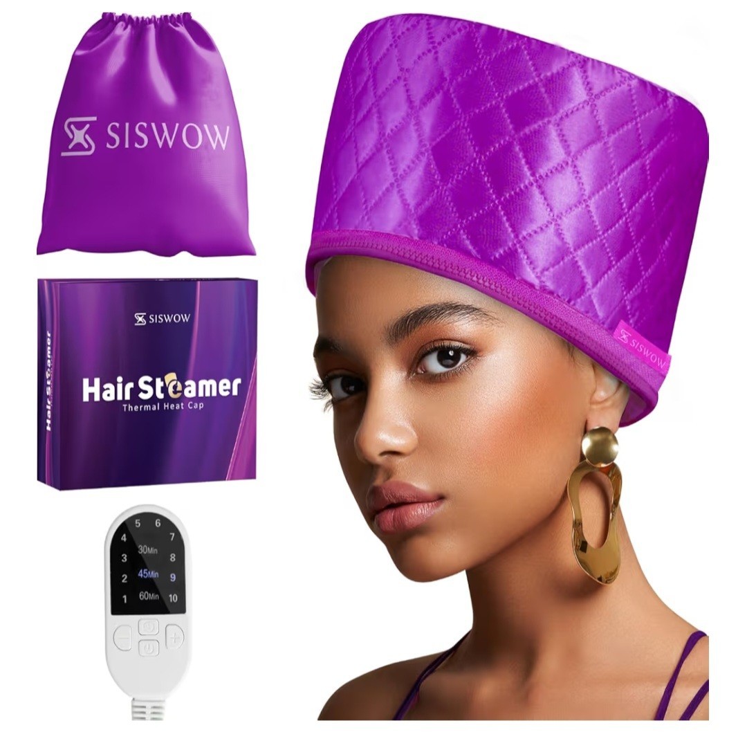 SISWOW Hair Steamer Purple, 10-Level Temp, 3 Timer, Adjustable Head Strap