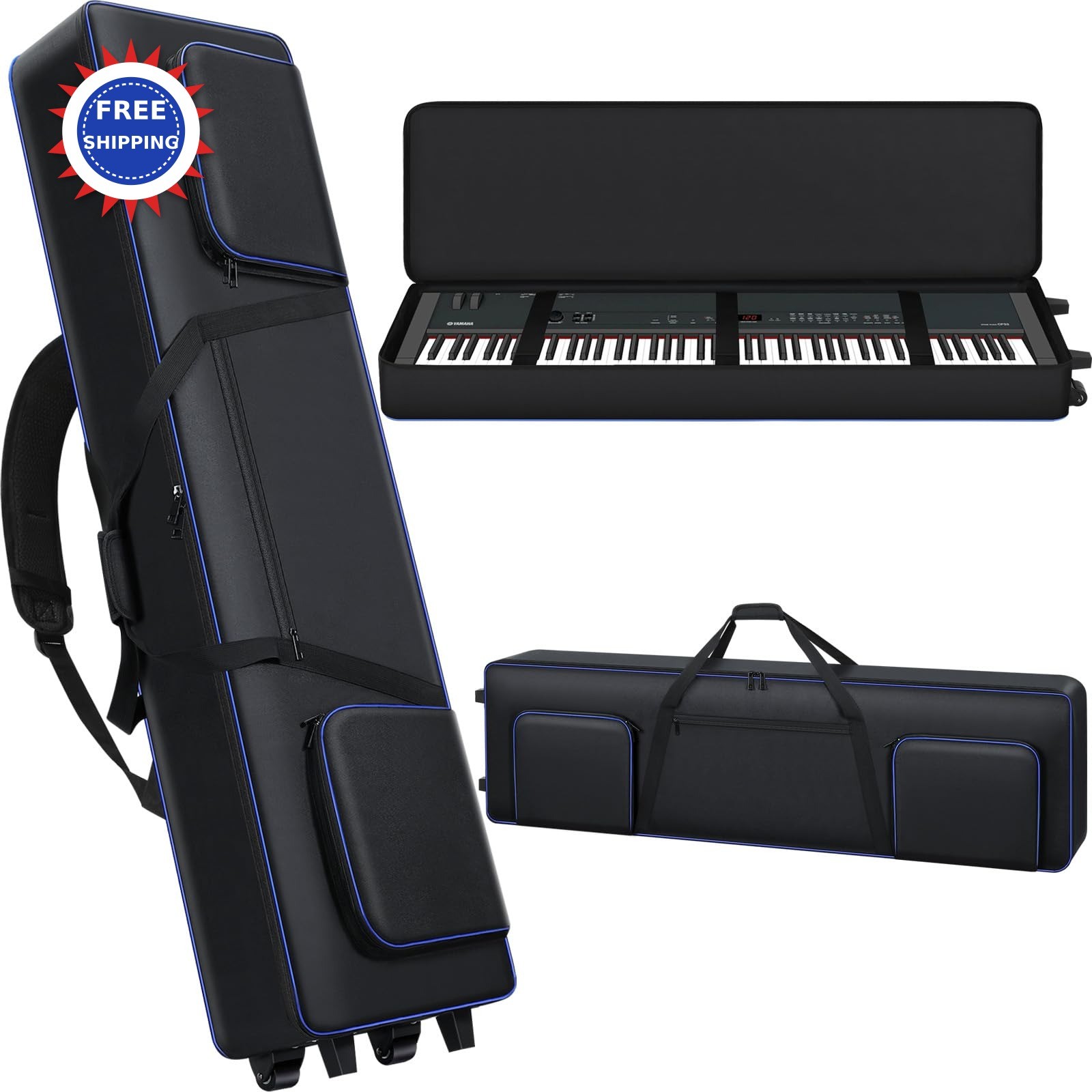 88 Key Keyboard Case with Wheels 53*14.5*7inches 53x14.5x7 Piano Rolling Padded