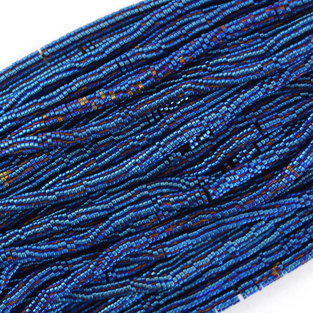 4mm blue hematite daisy beads 16" strand