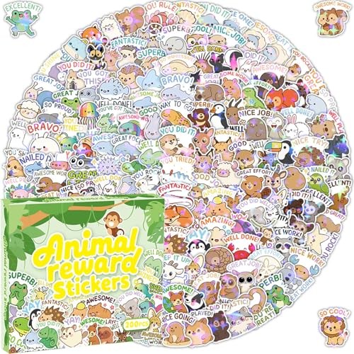 200Pcs Motivational Holographic Stickers for Students, Animal Affirmation