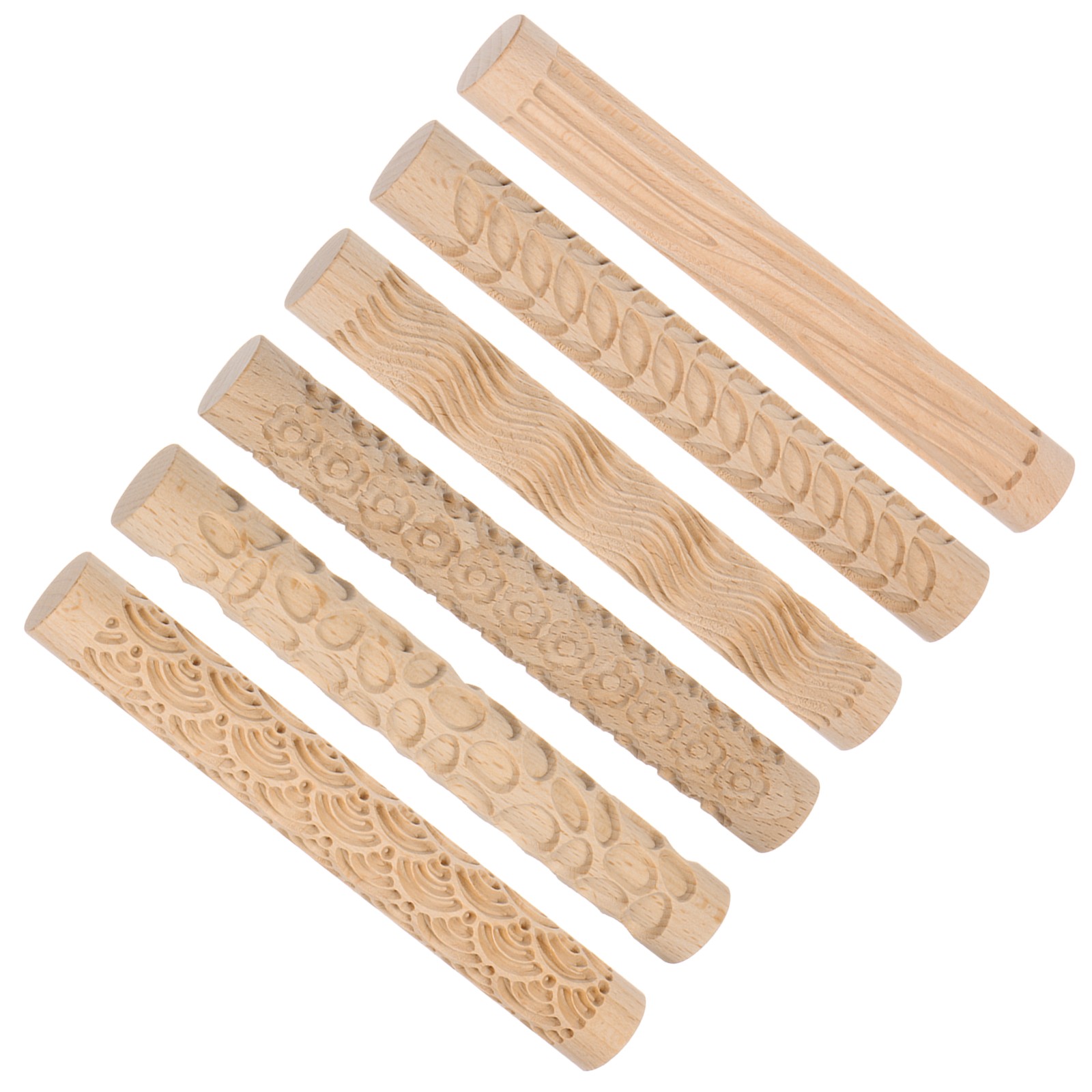 6PACK 15cm Wood Clay Roller Wooden Pottery Tools Wood Grain Texture Rollers