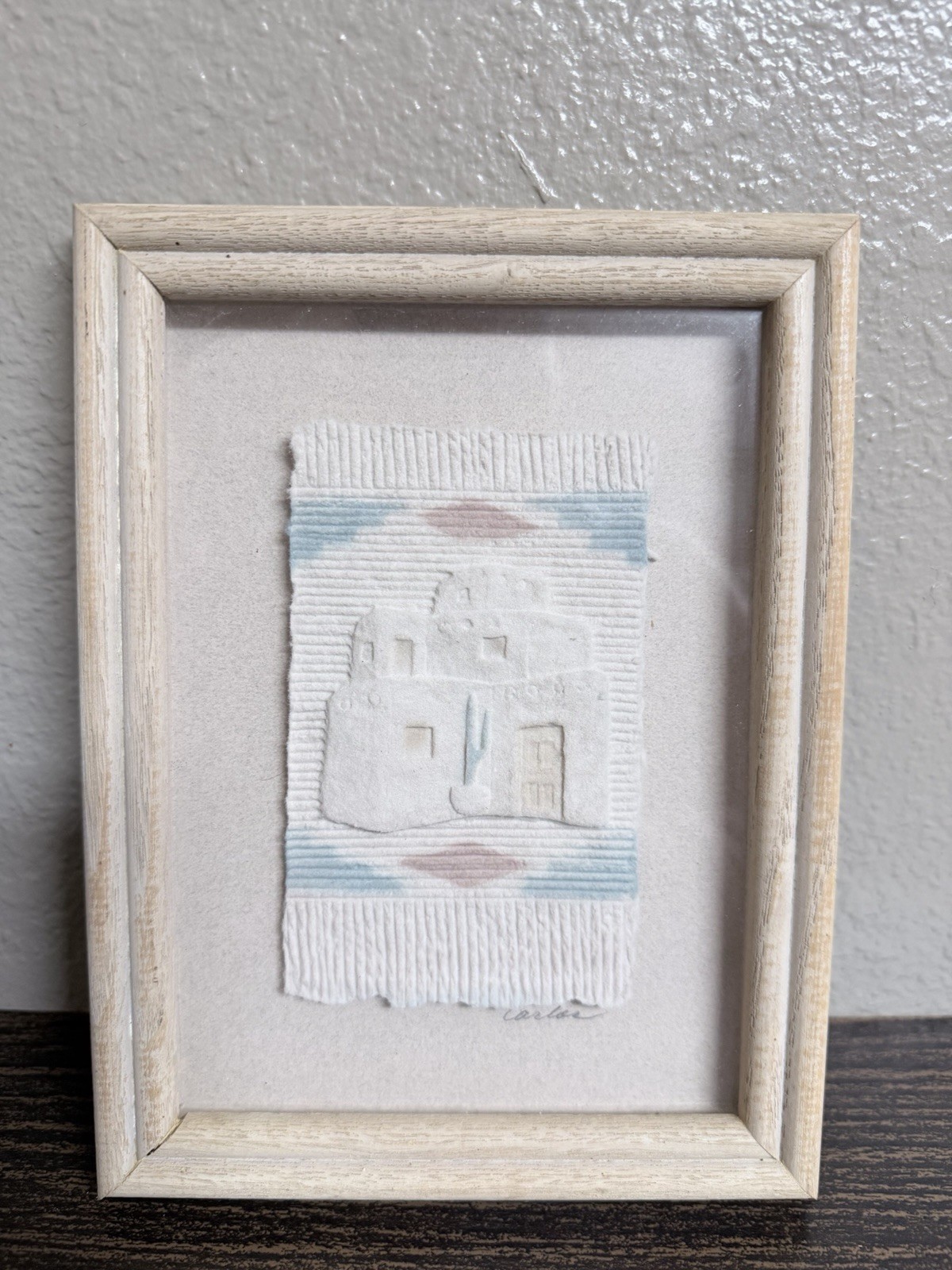 Framed Mixed Media Textile Collage Folk Art Building Original Small