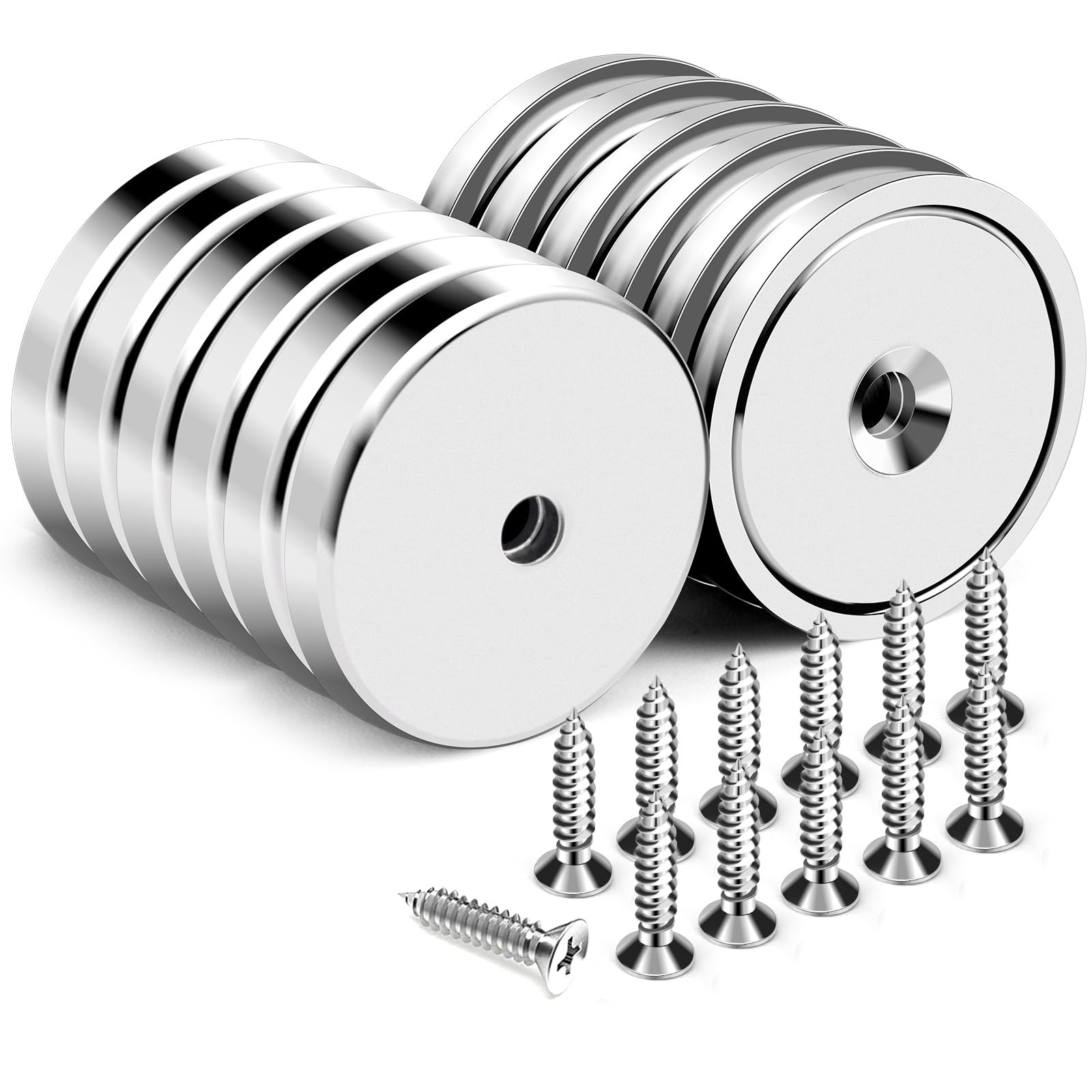 DIYMAG Neodymium Round Base Cup Magnet,100LBS Strong Rare 1.26 inch, Silver 