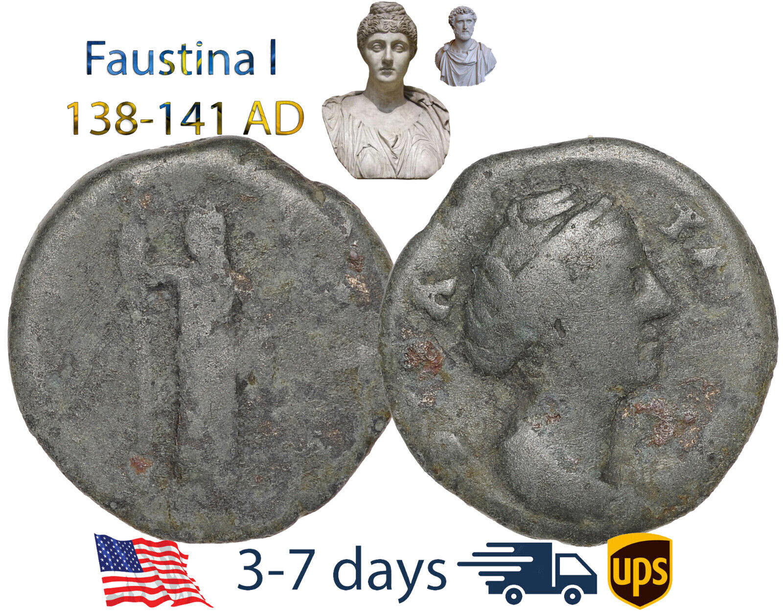 Ancient Roman Empire Tin bronze Faustina 1 138 141 AD Wife ANTONINUS PIUS #30444