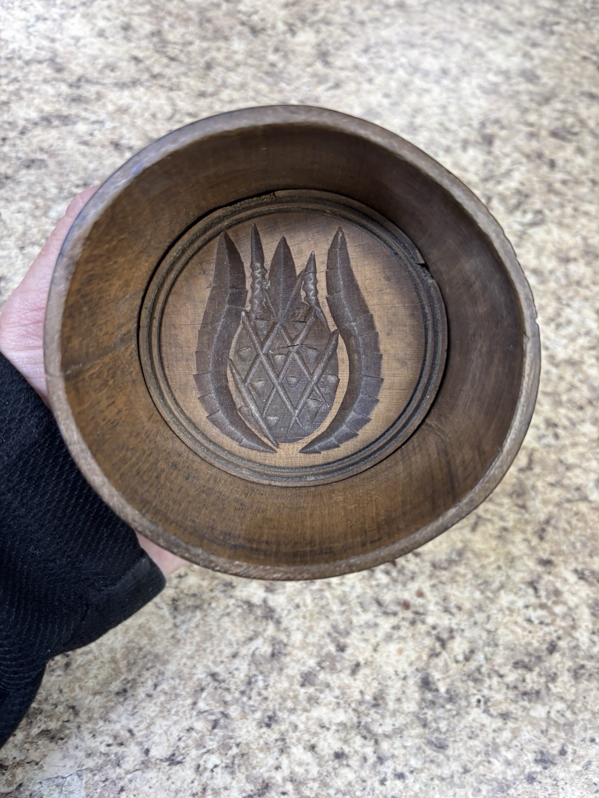 Antique 19th century Wooden Butter Mold Stamp Thistle Plunger Dome Carved