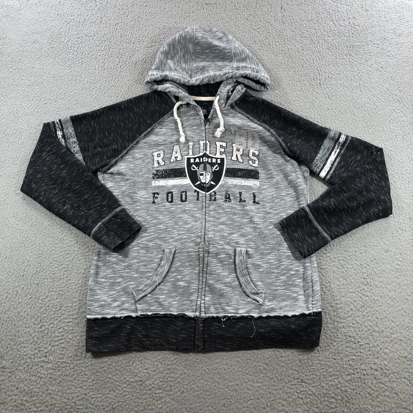 majestic Full Zip Sweater Women’s L Gray Black Retro Raiders Football NFL