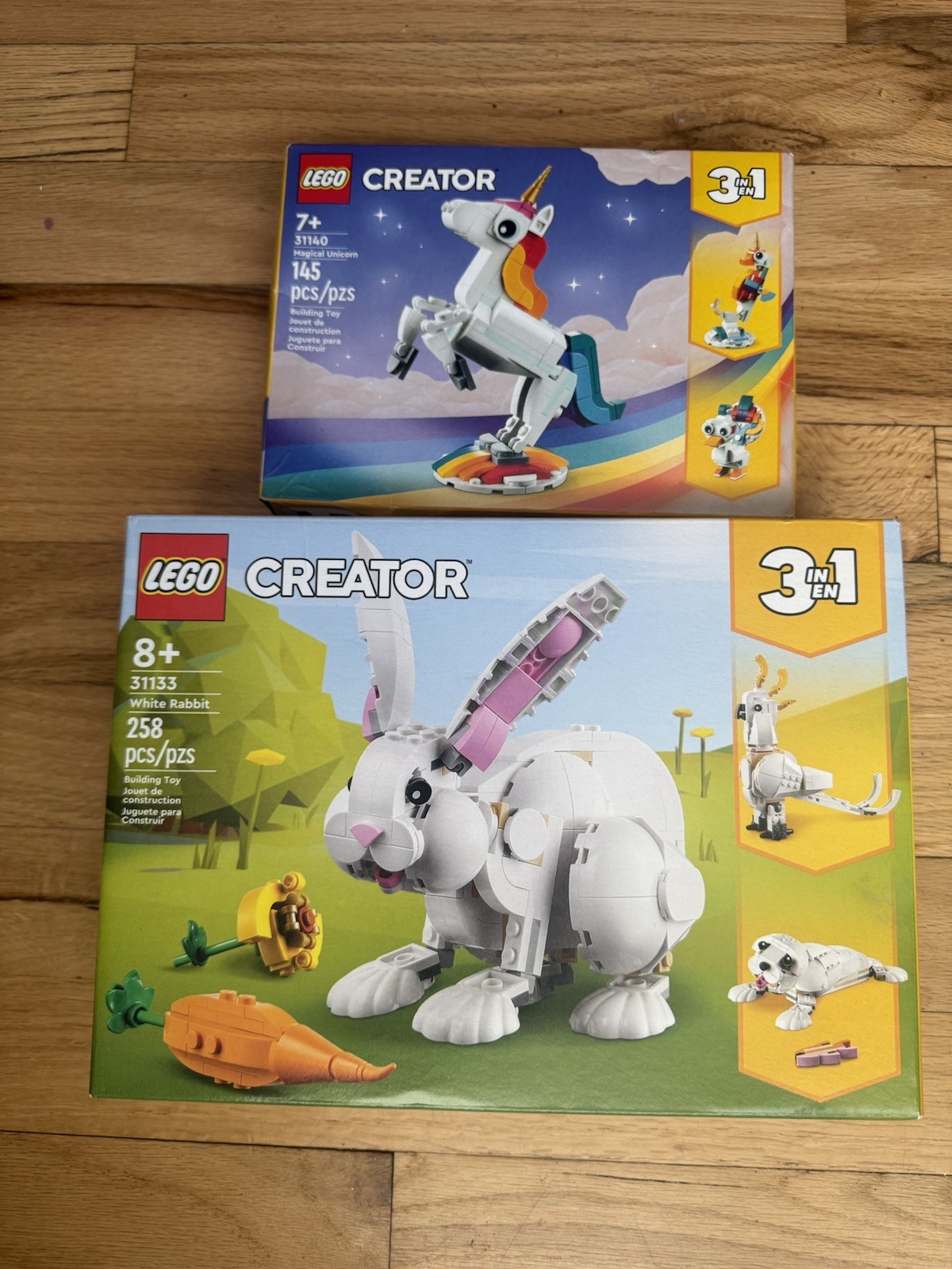LEGO Creator 3 in 1 Magical Unicorn 31140 & White Rabbit 31133 Complete Sets