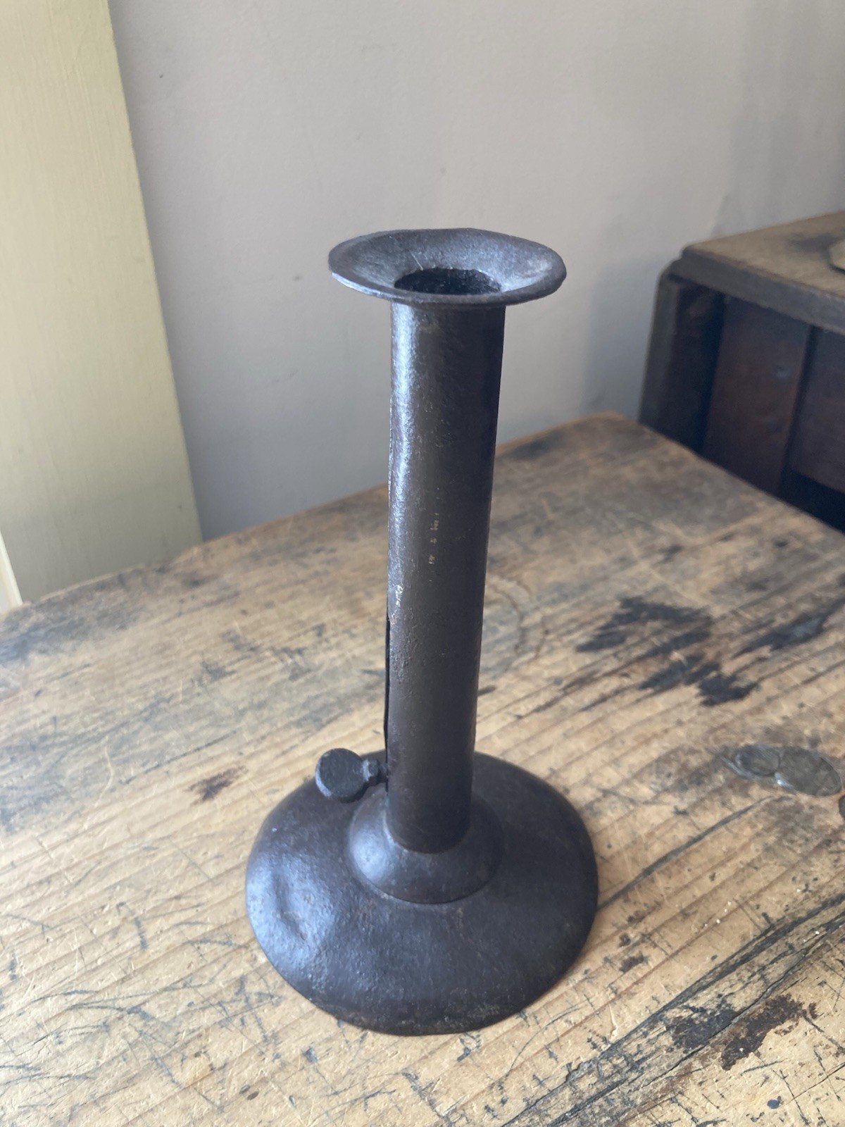 Antique primitive Early lighting Wrought Iron Hog Scraper Candle Stick