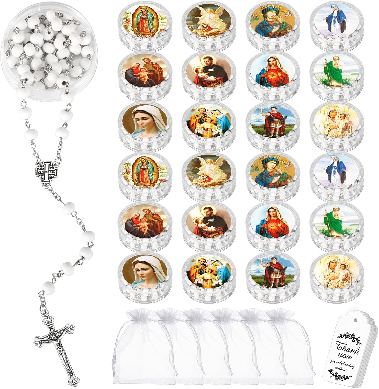 24 Pcs Scented Catholic Rosaries Bulk Wood Bead Crucifix Pendant Rosary Necklace