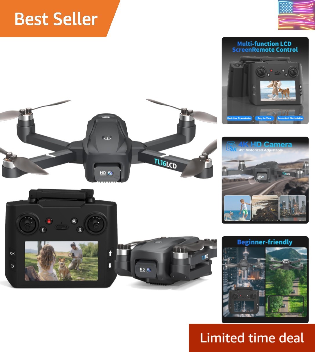 Drones with Camera for Adults 4K, GPS Drone with 4.5” LCD Screen Controller F...