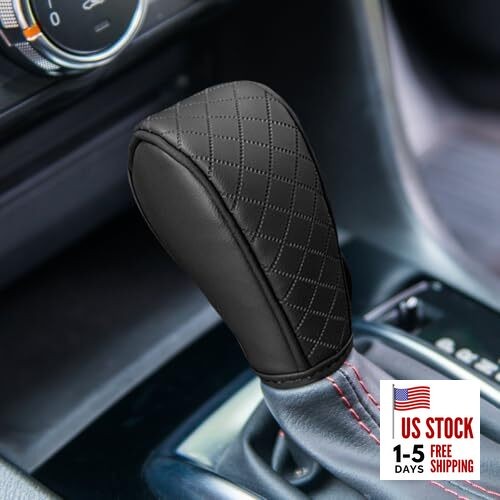 Leather Car Gear Shift Cover, Anti-Slip Dust Waterproof Gear Shifter Black