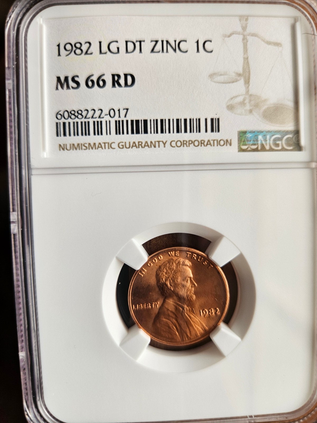 1982 LINCOLN CENT PENNY NGC MS66 RD ZINC LARGE DATE LG DT