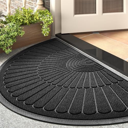  Door Mat Outdoor Indoor Entrance Doormat 24"x47"(Semicircular) Black