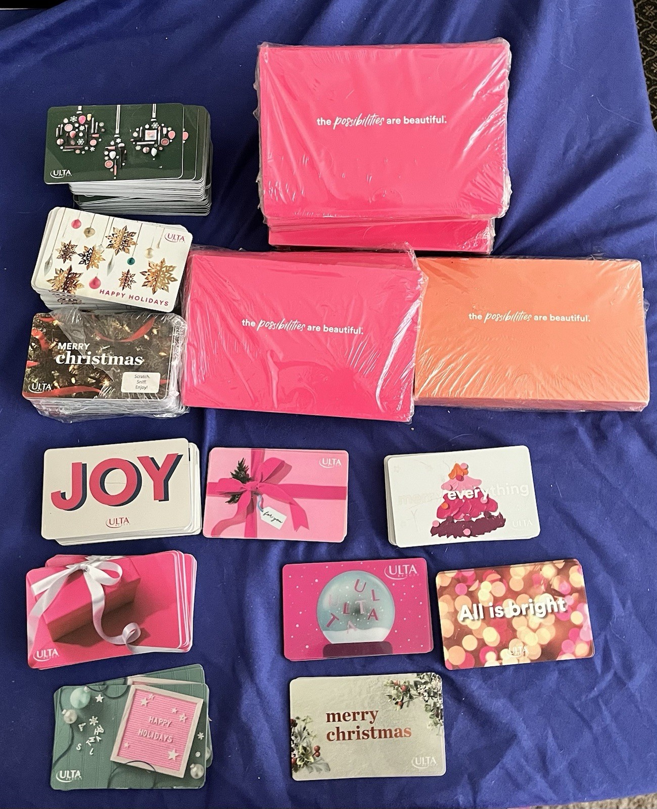 ULTA Holiday Collectible Gift Cards Lot of ~250 W/envelopes Collectible No Value