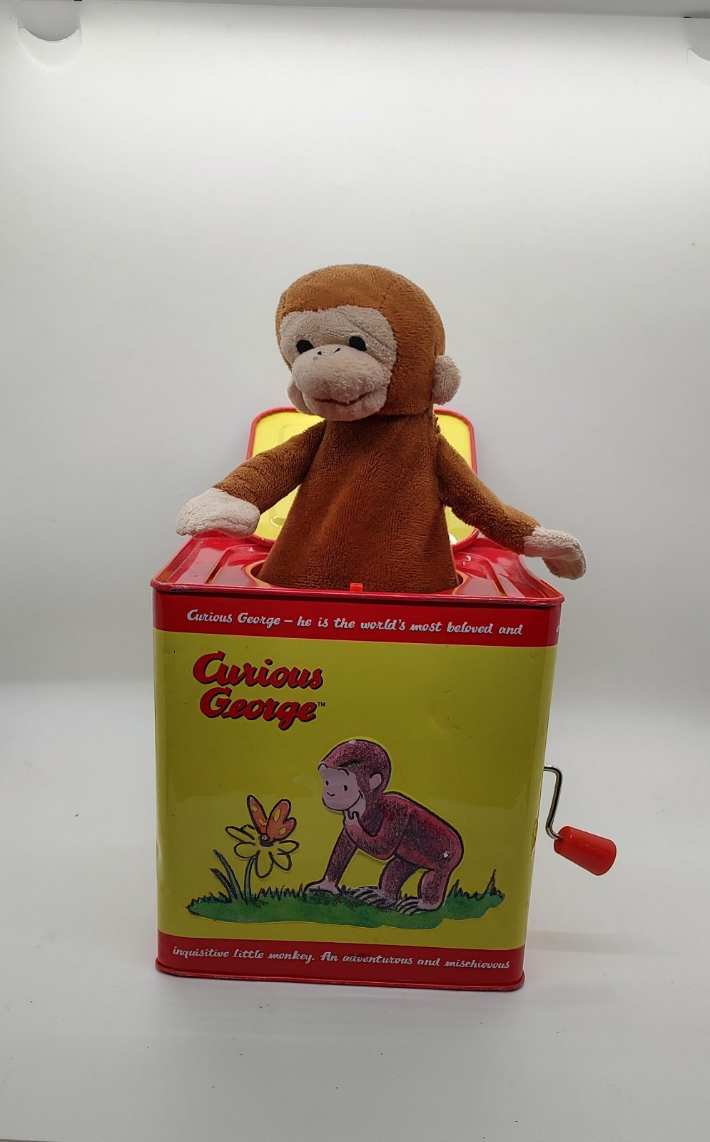 Curious George Monkey Jack in the Box Metal w/Music Tin Pop Goes The Weasel 5.5