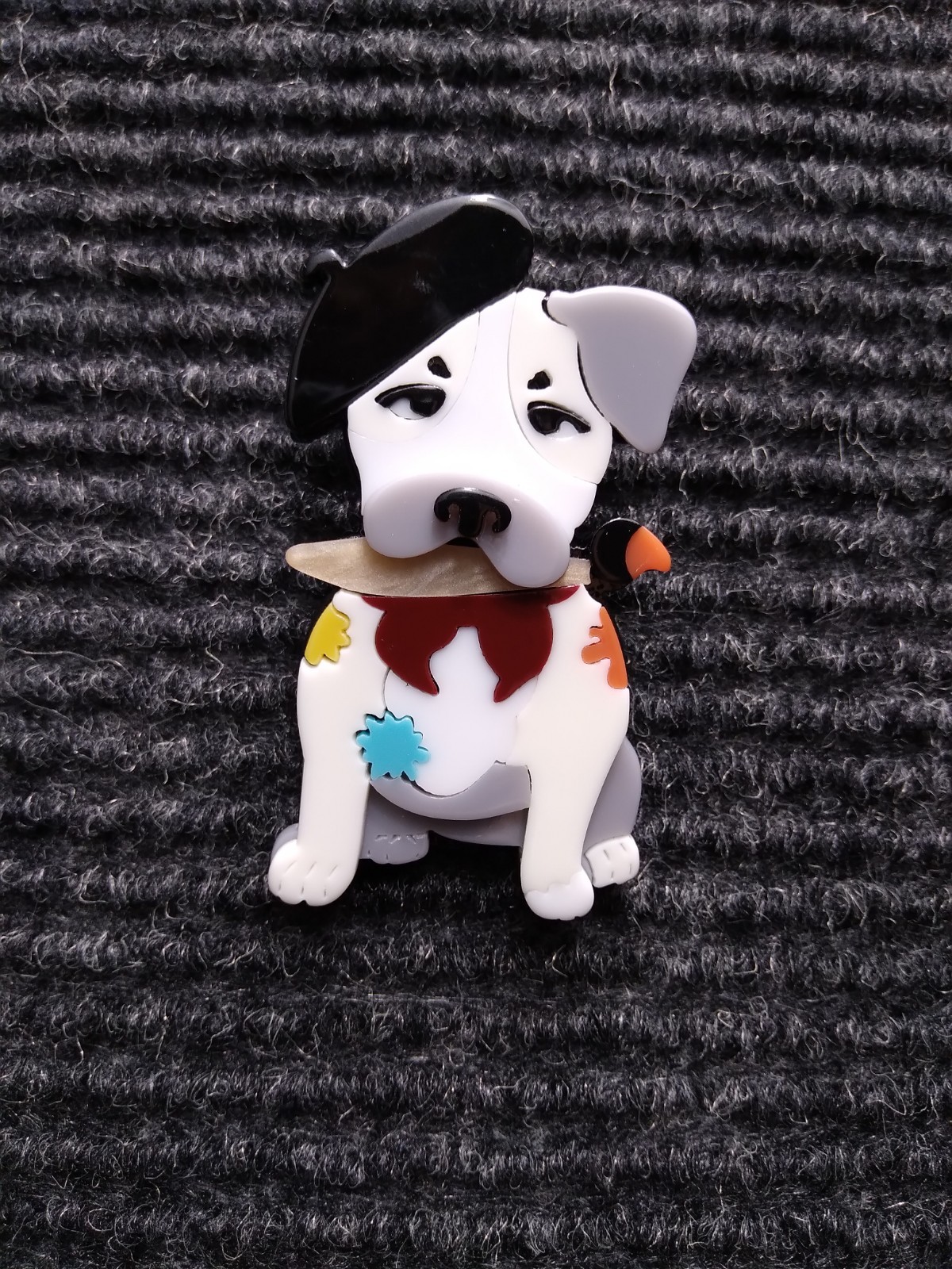 Vintage Dog with A Pipe Acrylic Brooch Pin 
