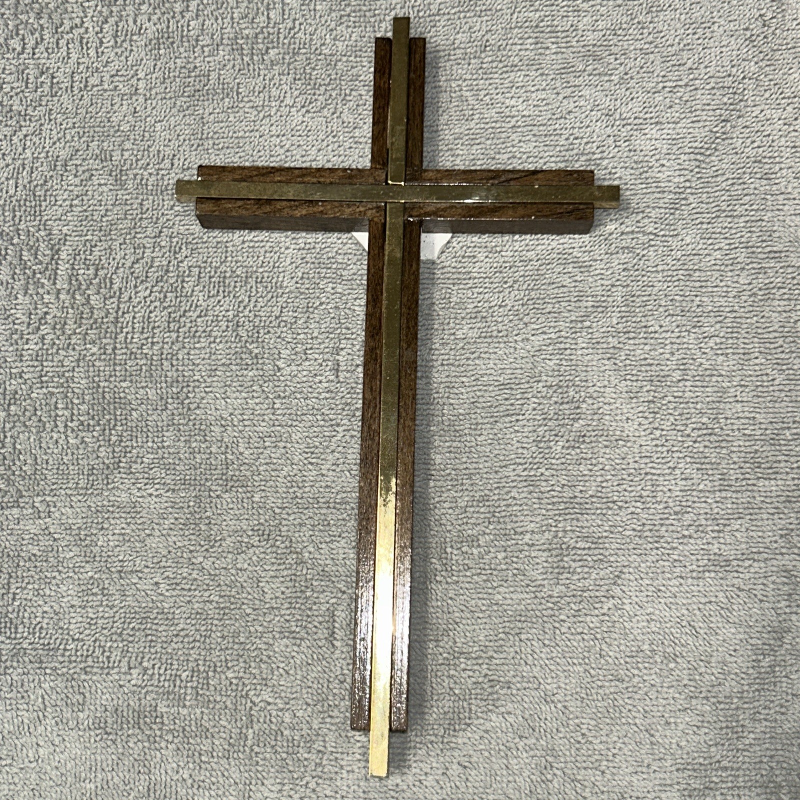 Religious Walnut Cross With Gold Inlay 8”X 5” Wall Decor