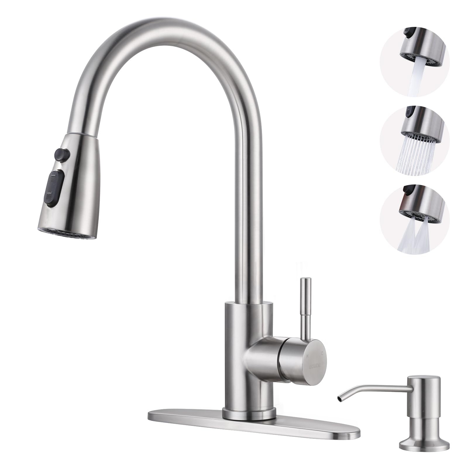 Kitchen Faucet with Soap Dispenser: 304 Stainless Steel Kitchen Sink Faucet w...