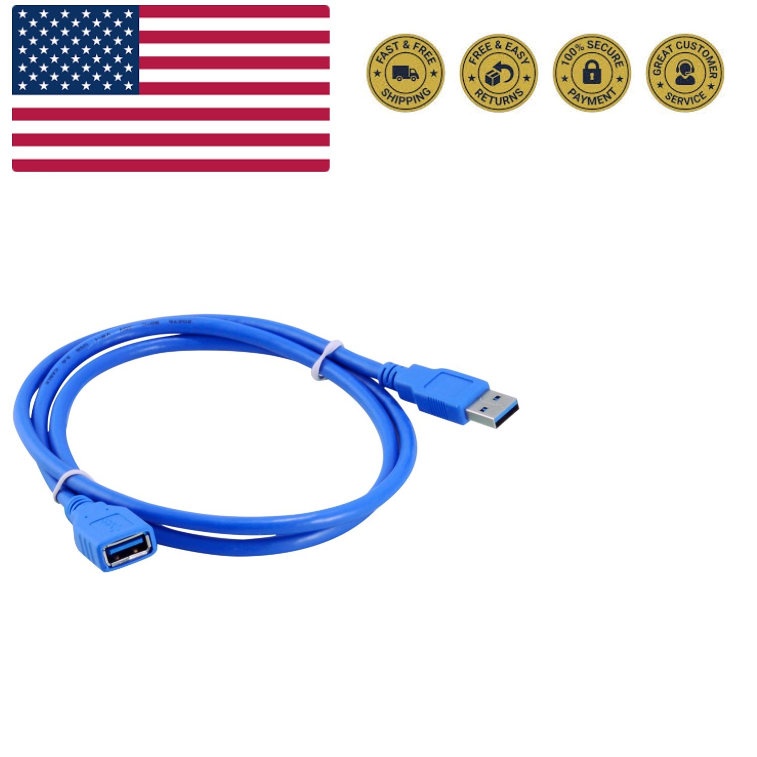 USB 3.0 A-Male to A-Female Extension Cable, 3 Feet / 1 Meter, Blue