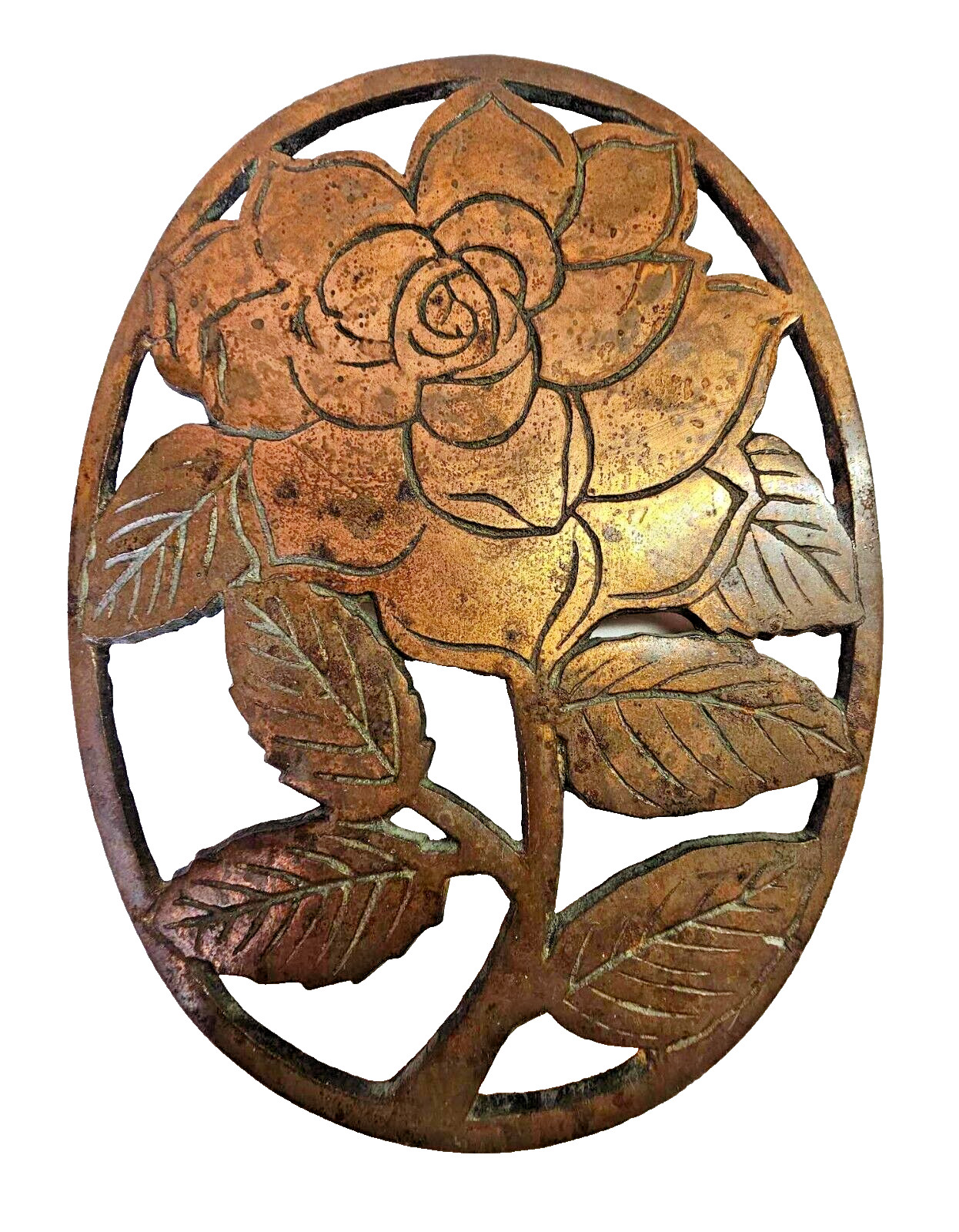 Vtg Old Dutch Design Rose Flower Trivet/ Wall Hanging Metal/ Cast Iron- A54