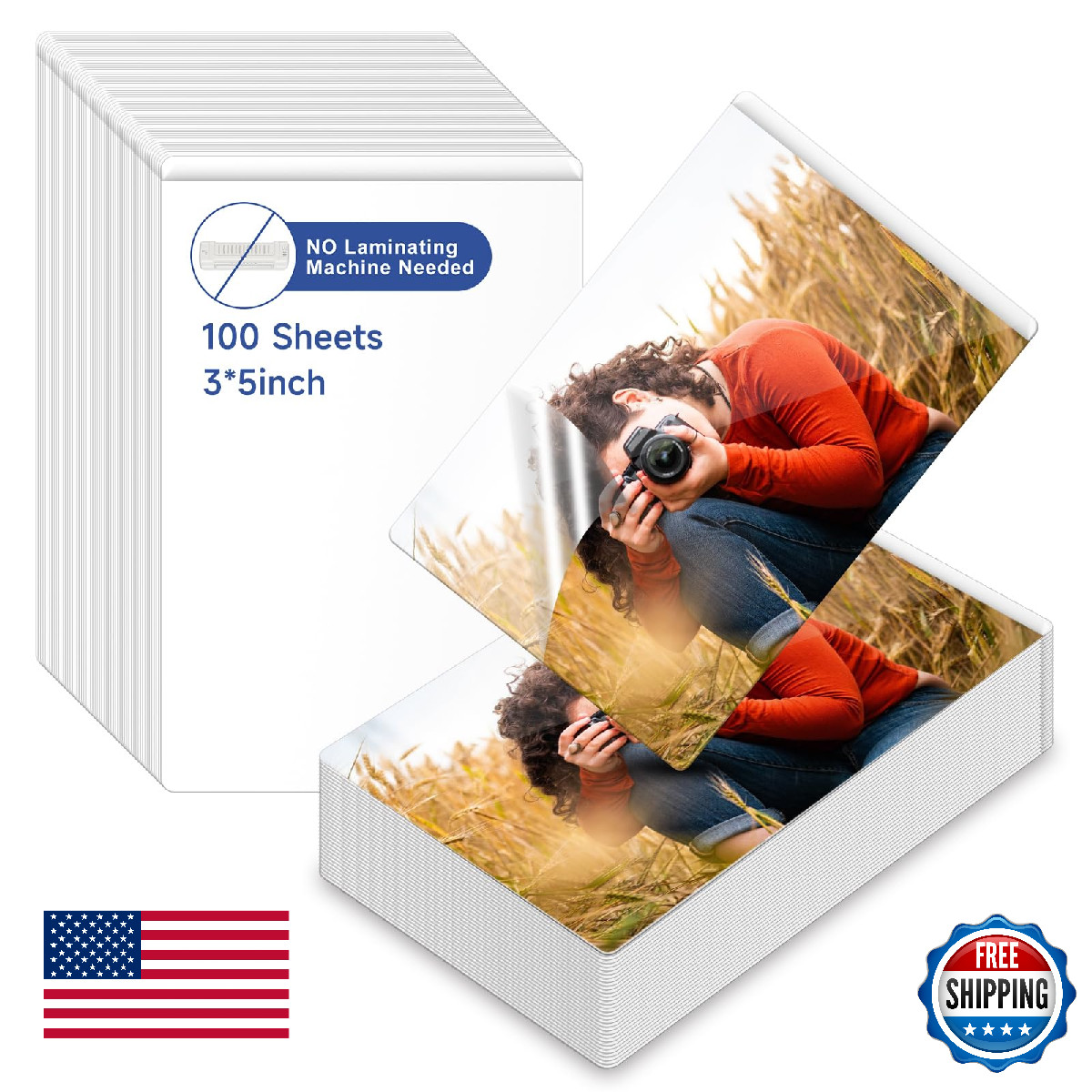 100 3x5" Self-Seal Laminating Pouches - Adhesive Sheets for Photos & Cards